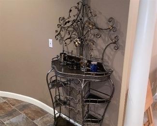 $450 HEAVY METAL ORNATE FLORAL BAR / WINE RACK 
63”L x 13.5”D x 80”H