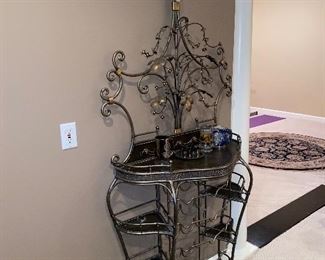 $450 HEAVY METAL ORNATE FLORAL BAR / WINE RACK 
63”L x 13.5”D x 80”H