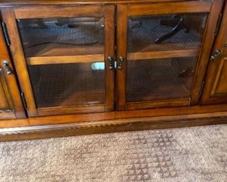 $250 WOOD AND GLASS TV STAND 
60”L x 19.5””D x 30”H