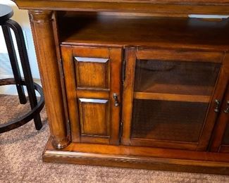 $250 WOOD AND GLASS TV STAND 
60”L x 19.5””D x 30”H