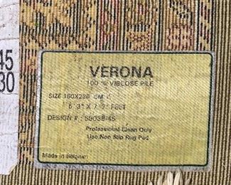 $150 VERONA AREA RUG MADE IN BELGIUM
100% VISCOSE PILE
5’3”W x 7’7”L
