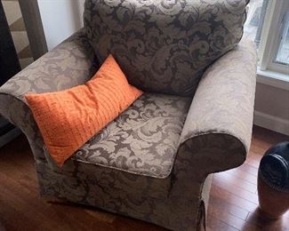 $250 EACH TAUPE / BEIGE VANGUARD DESIGN UPHOLSTERED CHAIRS-2 AVAILABLE 
45”W x 36.5”D x 36”H