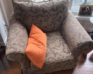 $250 EACH TAUPE / BEIGE VANGUARD DESIGN UPHOLSTERED CHAIRS-2 AVAILABLE 
45”W x 36.5”D x 36”H