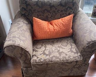 $250 EACH TAUPE / BEIGE VANGUARD DESIGN UPHOLSTERED CHAIRS-2 AVAILABLE 
45”W x 36.5”D x 36”H