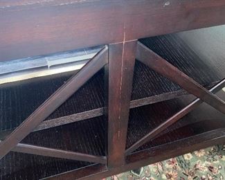 $150 DARK BROWN WOODEN MODERN COFFEE TABLE
48”L x 28”W x 19”H