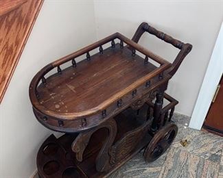 $95 VINTAGE WOODEN SWAN TEA CART
33”L x 18”W x 27”H
