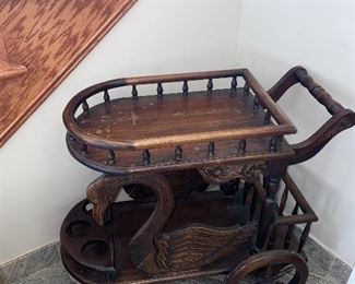 $95 VINTAGE WOODEN SWAN TEA CART
33”L x 18”W x 27”H

