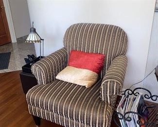 $150 EACH UPHOLSTERED STRIPED ARMCHAIRS-2 AVAILABLE 
37.5”W x 31”D x 36”H