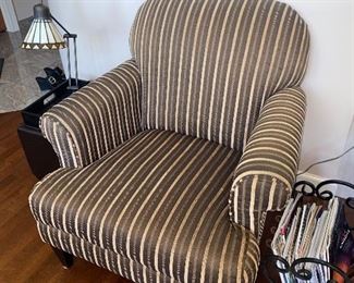 $150 EACH UPHOLSTERED STRIPED ARMCHAIRS-2 AVAILABLE 
37.5”W x 31”D x 36”H