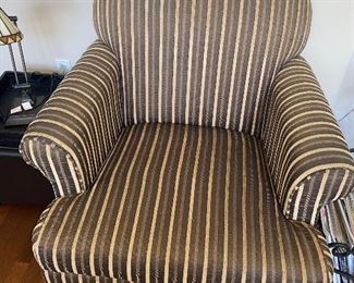 $150 EACH UPHOLSTERED STRIPED ARMCHAIRS-2 AVAILABLE 
37.5”W x 31”D x 36”H