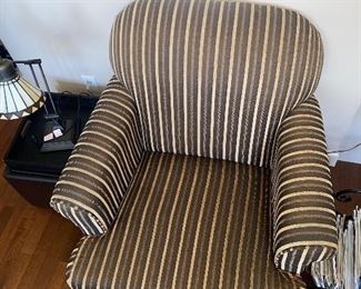 $150 EACH UPHOLSTERED STRIPED ARMCHAIRS-2 AVAILABLE 
37.5”W x 31”D x 36”H