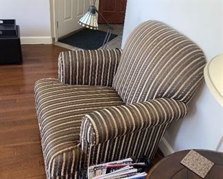 $150 EACH UPHOLSTERED STRIPED ARMCHAIRS-2 AVAILABLE 
37.5”W x 31”D x 36”H