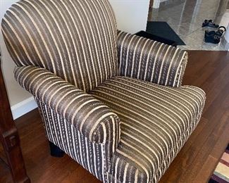 $150 EACH UPHOLSTERED STRIPED ARMCHAIRS-2 AVAILABLE 
37.5”W x 31”D x 36”H
