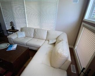 $800 CREAM / BEIGE LEATHER SECTIONAL 
LEFT SIDE
67”L x 37”D x 32”H
RIGHT SIDE
86”L x 38”W x 32”H
TOTAL LENGTH 105”
