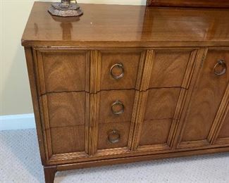$95 DIXIE MCM VINTAGE DRESSER WITH MIRROR
72”L x 18.5”D x 77”H WITH MIRROR 
30.25”H WITHOUT MIRROR 

