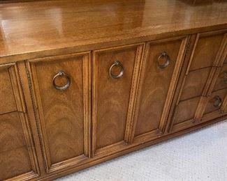 $95 DIXIE MCM VINTAGE DRESSER WITH MIRROR
72”L x 18.5”D x 77”H WITH MIRROR 
30.25”H WITHOUT MIRROR 
