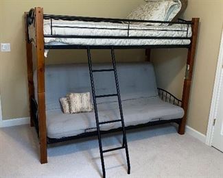 $250 KIDS TWIN BUNK BED WITH FUTON / WOOD AND METAL
79”L x 42”D x 64”H