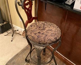 $300 SET OF 2 ORNATE METAL AND WOOD BAR STOOLS 
23”D x 49.5”H