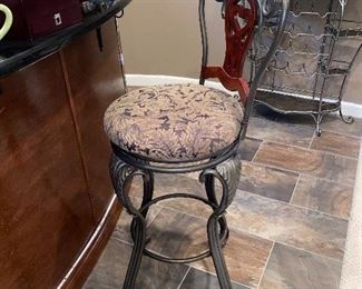 $300 SET OF 2 ORNATE METAL AND WOOD BAR STOOLS 
23”D x 49.5”H