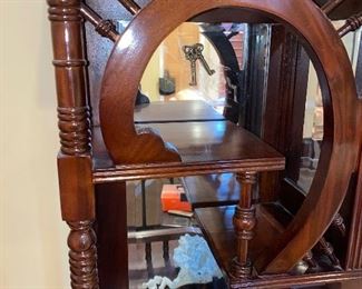 $200 VINTAGE WOODEN SHELF WITH MIRRORS AND CABINET 
35”L x 14”D x 70”H