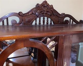 $200 VINTAGE WOODEN SHELF WITH MIRRORS AND CABINET 
35”L x 14”D x 70”H