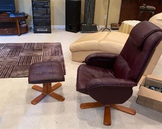 $100 BURGUNDY FAUX LEATHER CHAIR AND OTTOMAN 
CHAIR 30”L x 26”D x 41”H