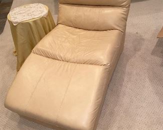 $150 BEIGE / SAND LEATHER LOUNGE CHAIR 
60”L x 33”D x 35.5”H