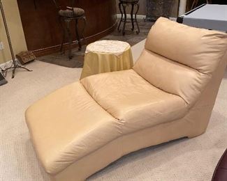 $150 BEIGE / SAND LEATHER LOUNGE CHAIR 
60”L x 33”D x 35.5”H