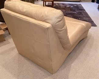 $150 BEIGE / SAND LEATHER LOUNGE CHAIR 
60”L x 33”D x 35.5”H