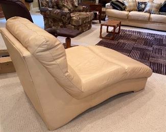 $150 BEIGE / SAND LEATHER LOUNGE CHAIR 
60”L x 33”D x 35.5”H