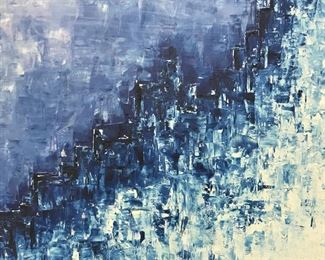 Signed Dunap Blue Abstract Acrylic Painting Canvas