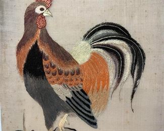 Asian Embroidery on Fabric of Chickens