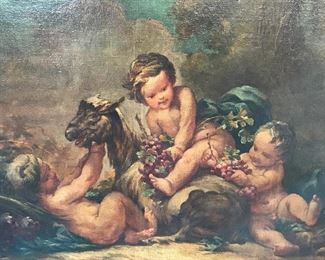 Oil on Canvas Cherubs and Fruit