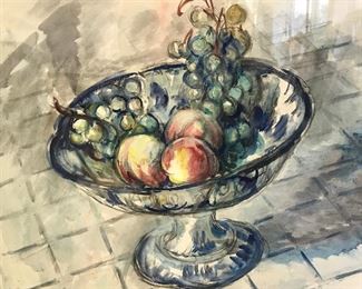 Signed Watercolor Painting Fruit Still Life