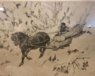 Hilding Nyman Signed In Timber Forest Etching