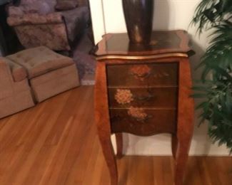 Solid wood end table with small flowers