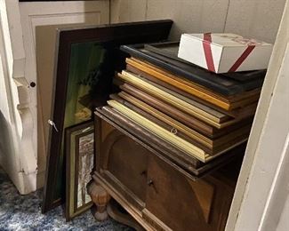 Lots of old framed art and pictures