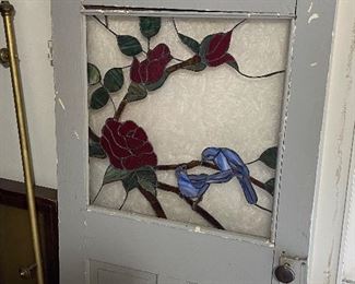 old door with hand made old antique stained glass art...