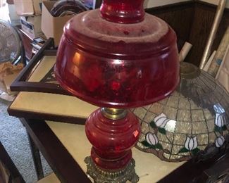 large red glass vintage lamp  impressive 