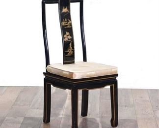 Vintage Black/Gold Asian Accent Chair W Cushion