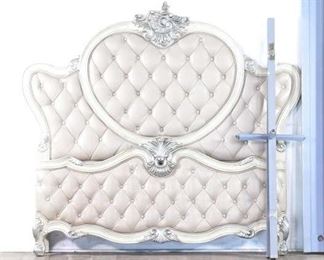 French White/Silver Tufted Heart Bed, King