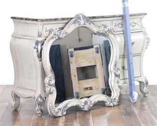 French White/Silver Dresser W Marble Finish Top