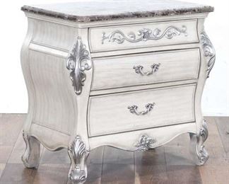 French White/Silver Nightstand W Marble Finish Top