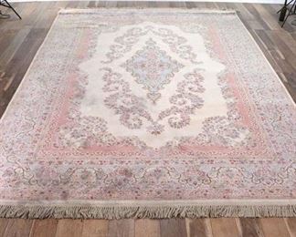 8.5X12.5' Hand Woven Pink & Ivory Wool Persian Area Rug