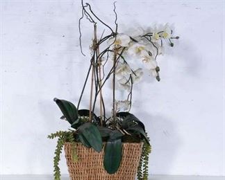 Artificial White Orchid In Woven Planter