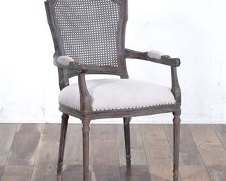 Stone Gray French Empire Cane Back Accent Chair