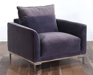 Contemporary Charcoal Gray Velour Armchair