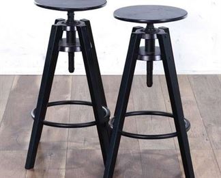 Pair Contemporary Black Adjustable Bar Stools