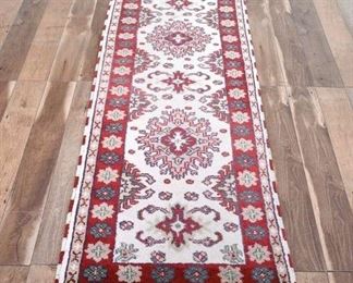 3X8.5' Hand Knotted White & Maroon Area Rug Runner