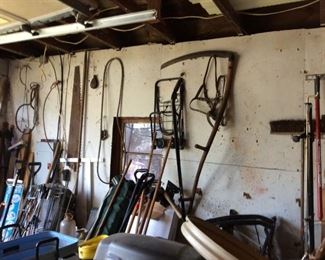 OLD HAND SICKEL-OLD LARGE SAW-MANYGARDEN TOOLS